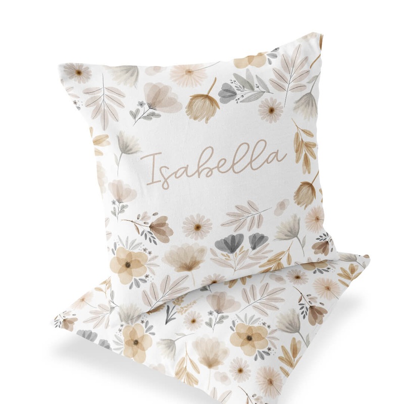 Navie’s Neutral Floral Personalized Pillow