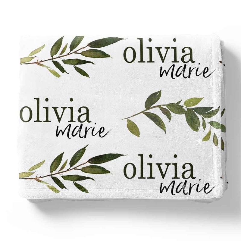Olive Leaf Personalized Toddler Blanket