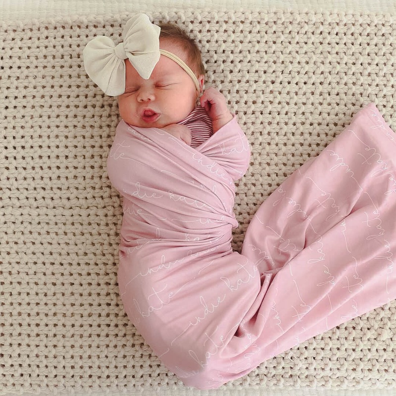 Personalized Solid Light Rose Baby Name Swaddle Blanket – Script