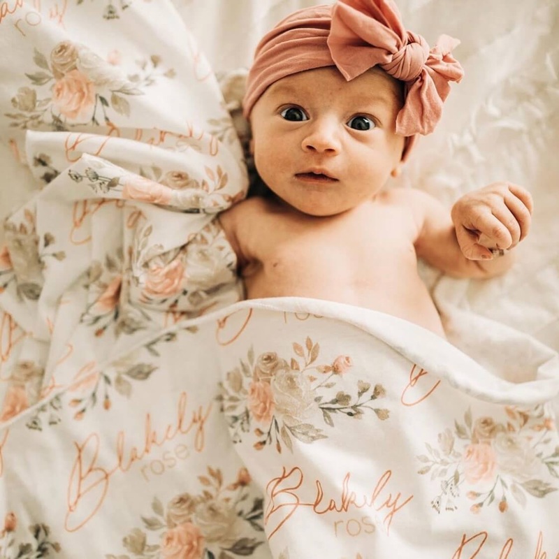Remi’s Rose Vines Personalized Baby Name Swaddle Blanket
