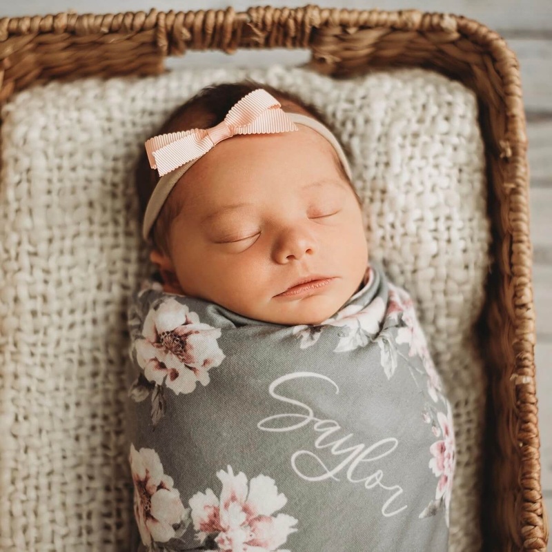 Saylor’s Sage & Blush Floral Personalized Baby Name Swaddle
