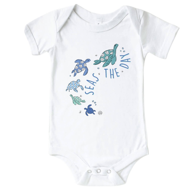 Seas The Day Turtle Graphic Bodysuit | White