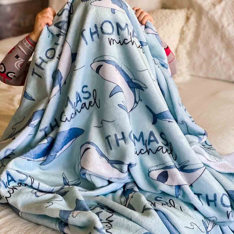 Smiling Sharks Personalized Toddler Blanket