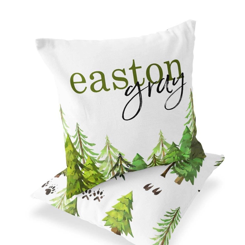 Woodland Trees Custom Name Accent Pillow