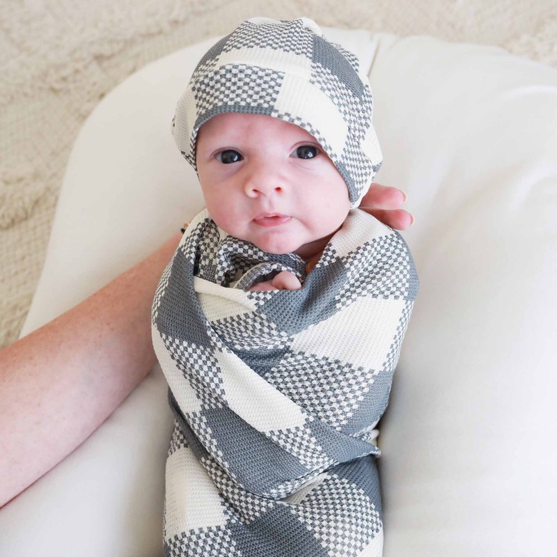 Big Check Bamboo Waffle Oversized Swaddle Blanket | Denim