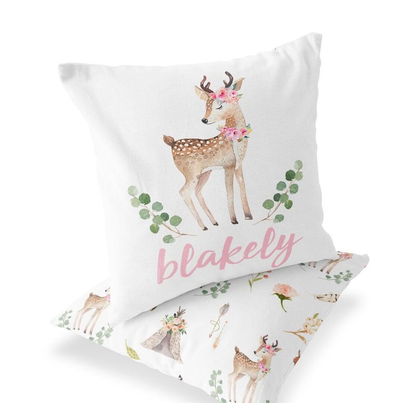 Blakely’s Boho Woodland Deer Personalized Accent Pillow
