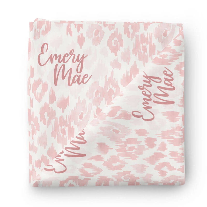 Blush Leopard Personalized Baby Name Swaddle Blanket