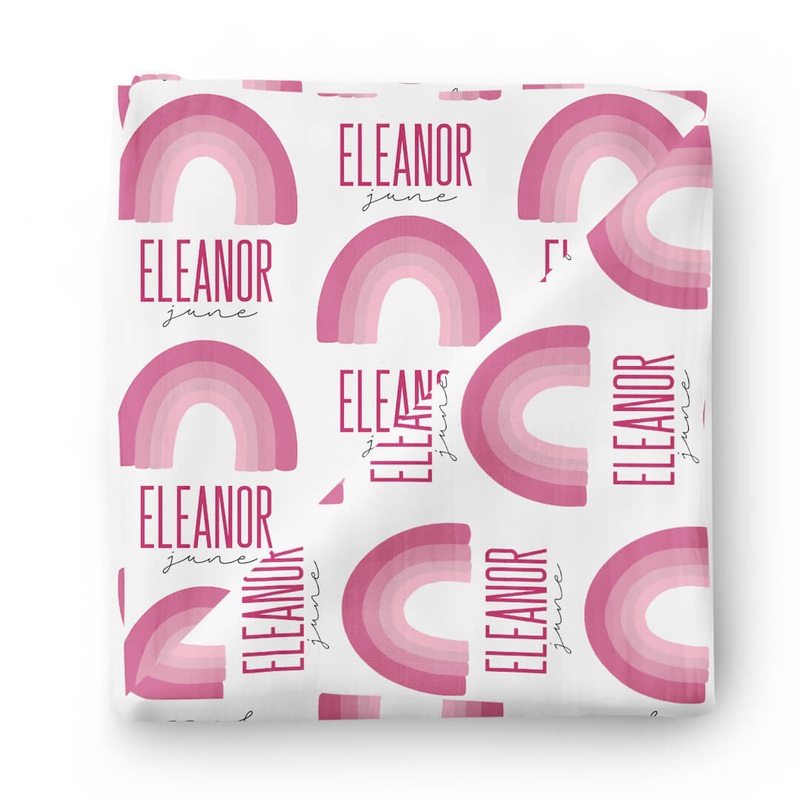 Ombre Rainbow Personalized Swaddle Blanket | Bright Pinks
