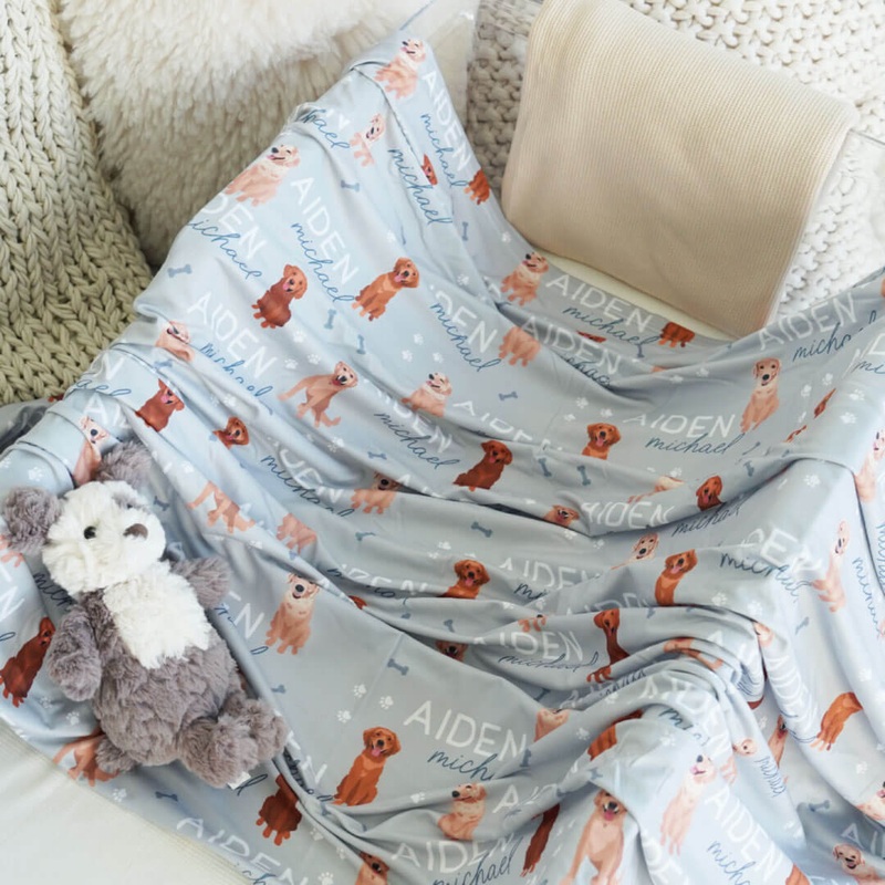 Personalized Baby Name Swaddle Blanket | Golden Retriever