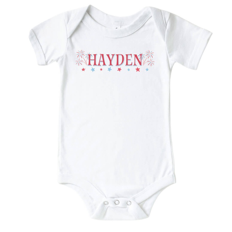 Personalized Fireworks & Freedom Graphic Bodysuit | White