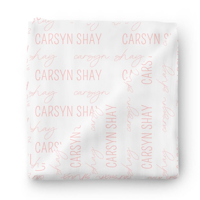 Personalized Peony Pink on Pure White Baby Name Swaddle Blanket – Block & Script