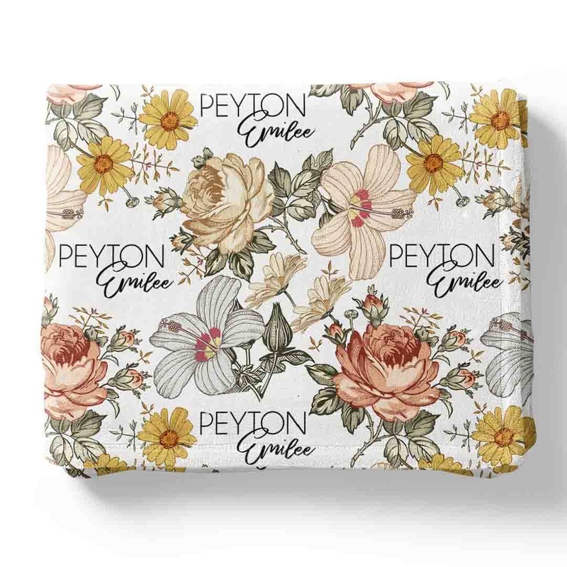Peyton’s Vintage Floral Personalized Toddler Blanket