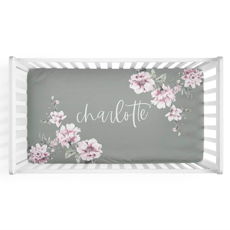 Saylor’s Sage & Blush Floral Personalized Crib Sheet