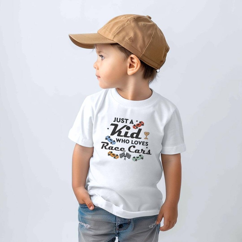 Who Loves Race Cars Kids Graphic Tee | White