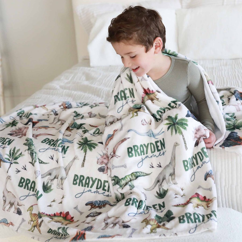 Dino Tracks Personalized Kids Blanket