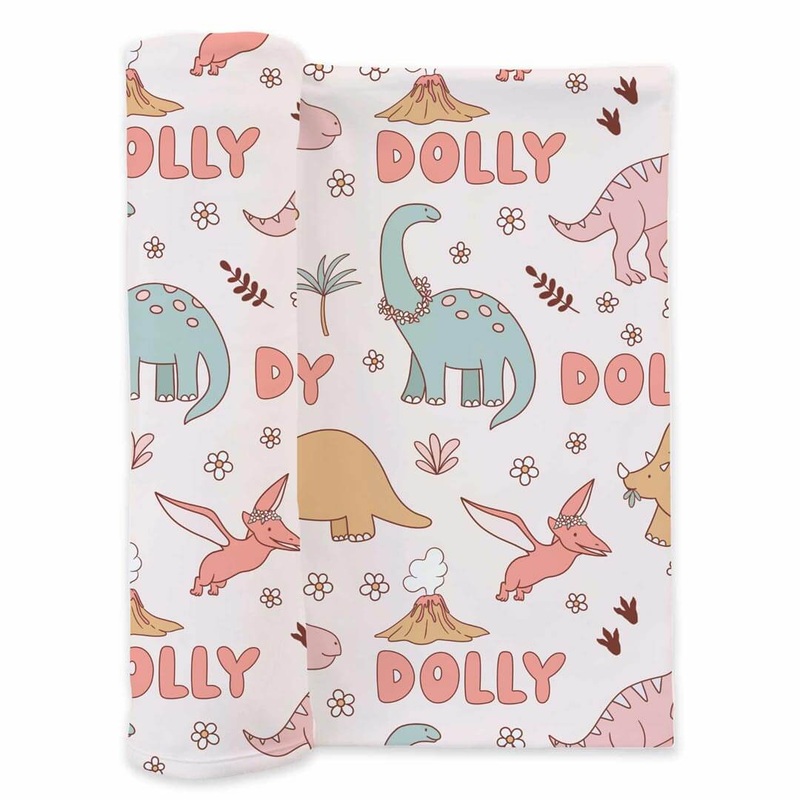 Dolly’s Dinos Personalized Swaddle Blanket
