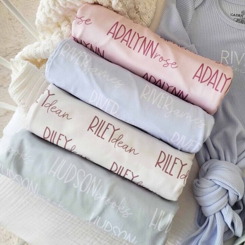Personalized Baby Name Swaddle Blanket Font Duo | Pastel Cutie
