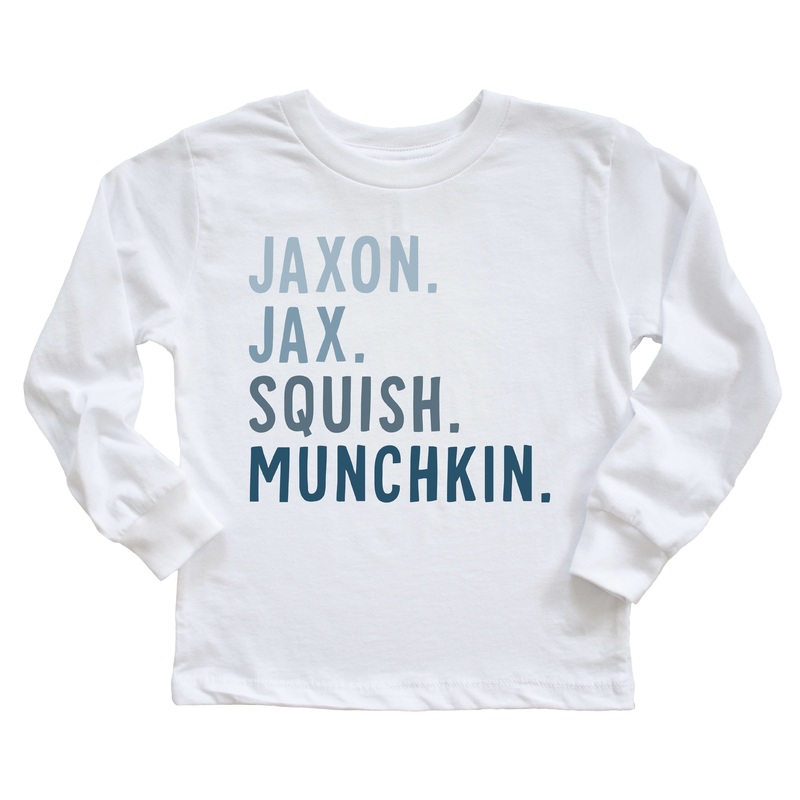 Personalized Blue Nickname Kids Graphic Long Sleeve | White