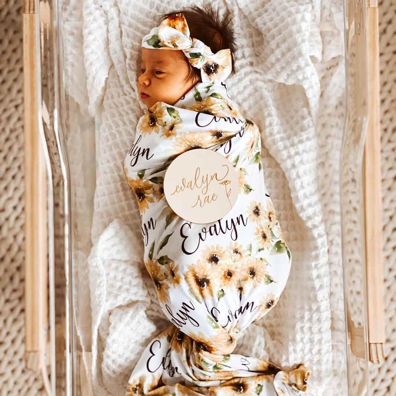 Savannah’s Sunflowers Personalized Baby Name Swaddle Blanket