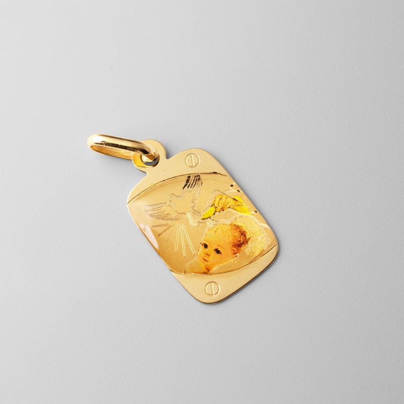 Gold Baptism Enamel Rectangular Pendant – Model 0220