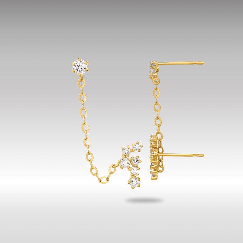 Gold CZ Double Post with Chain Constellation Earrings – Model SE2548