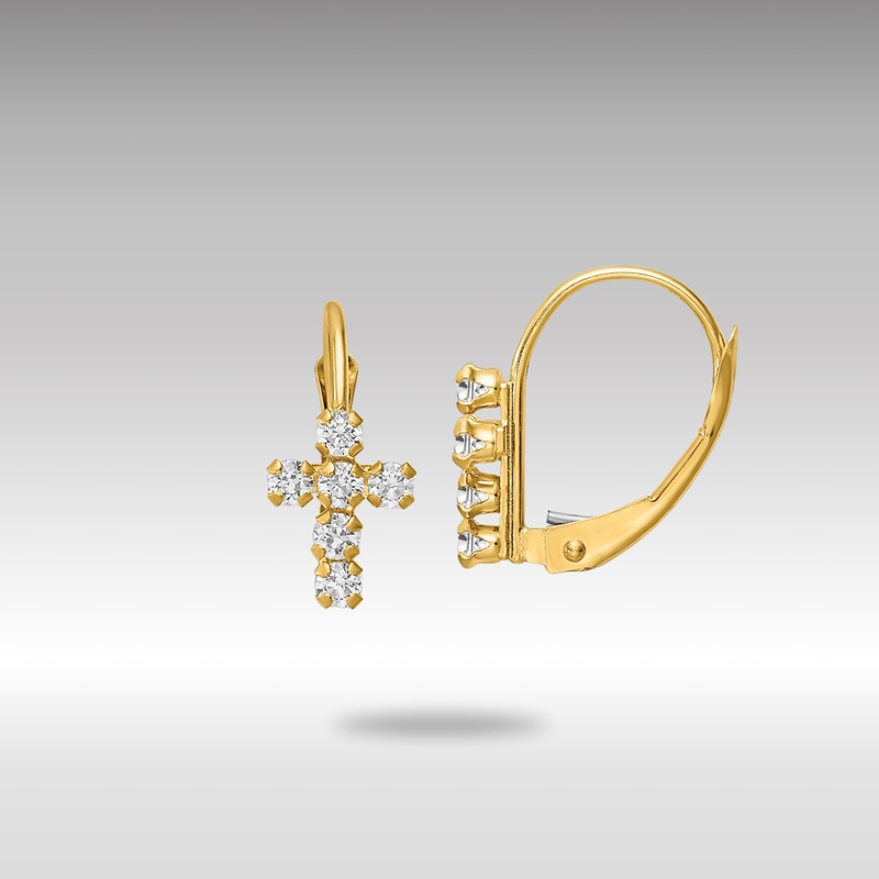 Gold CZ Polished Leverback Cross Earrings – Model YE2120