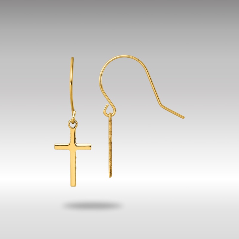 Gold Dangle Cross Shepherd Hook Earrings Model-TM788