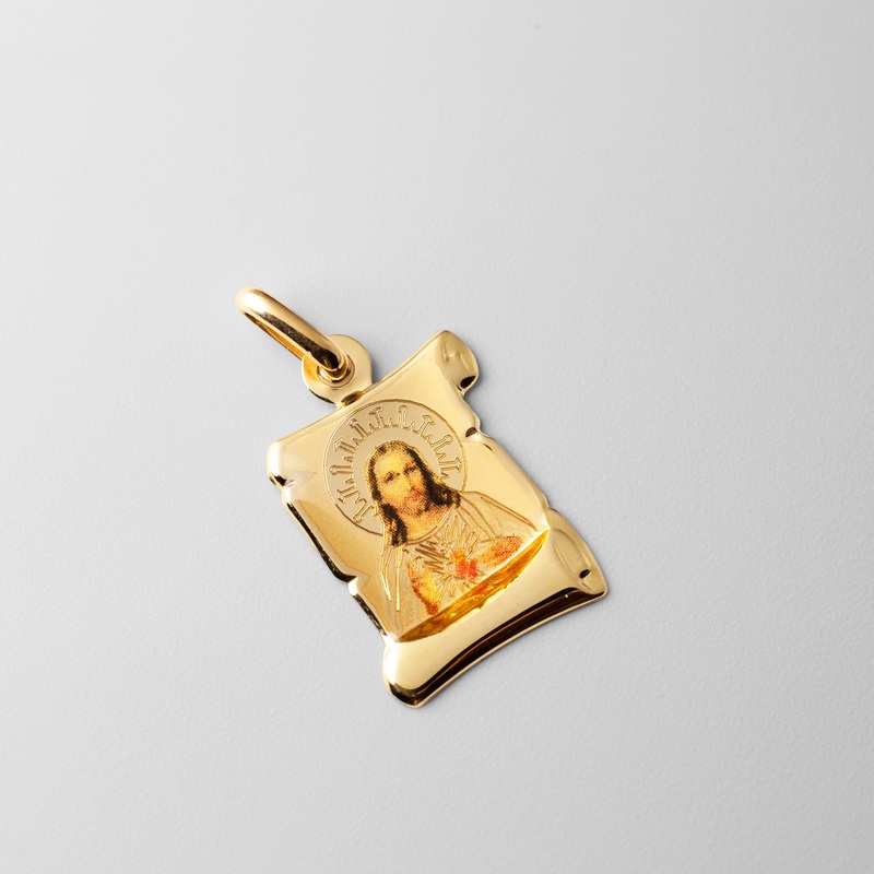 Gold Jesus Heart Enamel Plate Pendant – Model 177