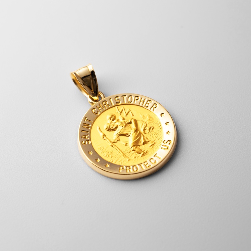 Gold Large Saint Christopher Hollow Medal Pendant – Model 1240