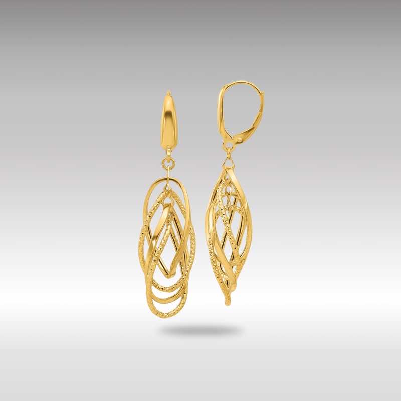 Gold Leslie’s 14K Polished and Textured Ovals Dangle Earrings – Model LE2275