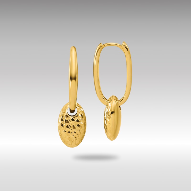 Gold Leslie’s 14K Polished / Dia-cut Oval with Bead Hinged Hoop Earrings – Model LE2893