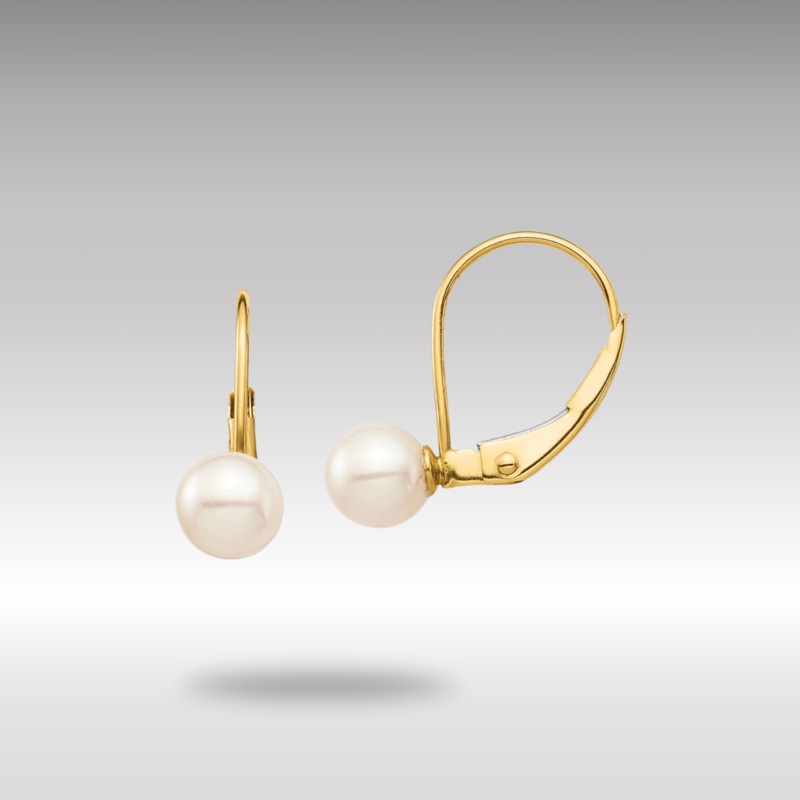 Gold Madi K 5-6mm White Round FW Cultured Pearl Leverback Earrings Model-SE2966