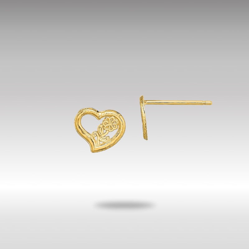 Gold Open Heart with Flower Post Earrings – Model TE708