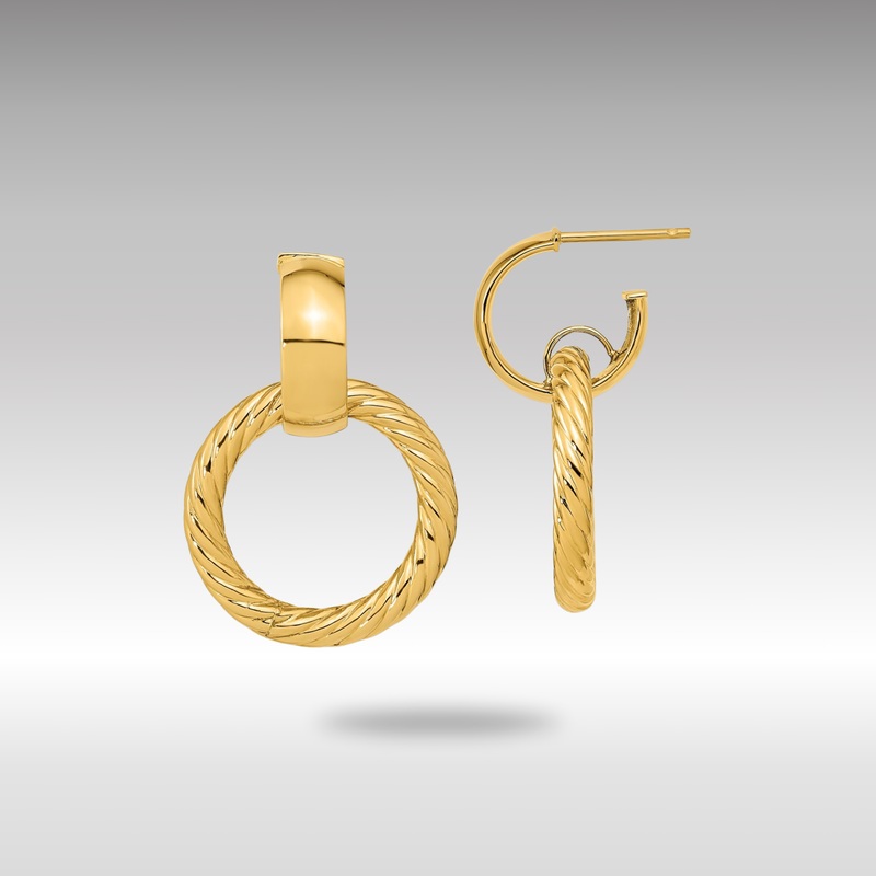 Gold Polished and Textured Fancy Dangle Post Hoop Earrings – Model TF2157