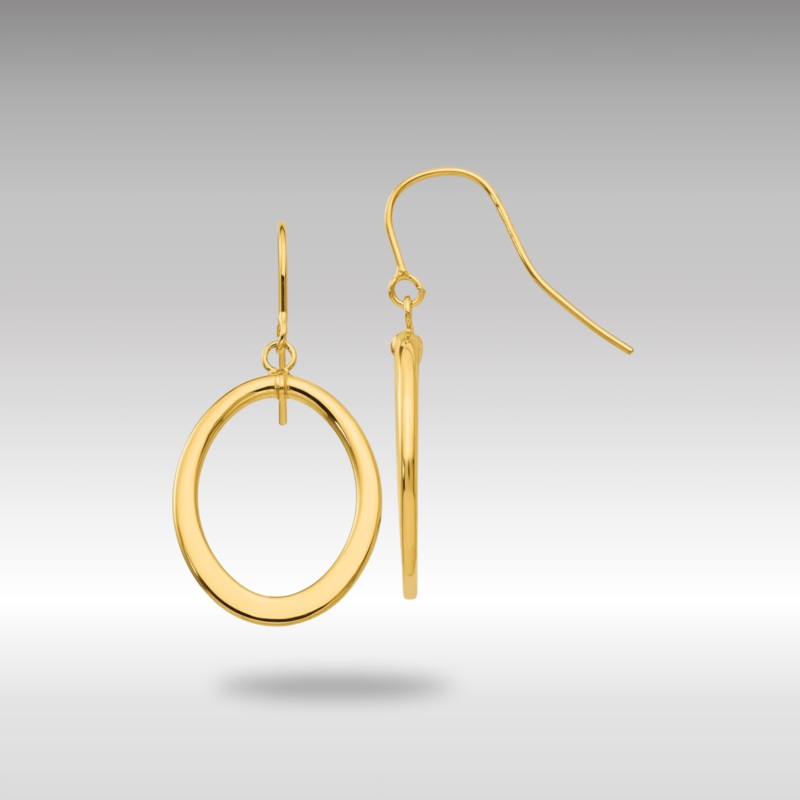 Gold Polished Tapered Flat Oval Dangle Earrings Model-PRE451