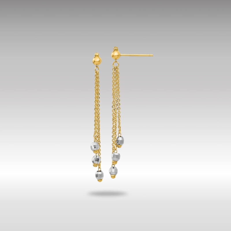 Gold Two-tone Cable Chain Faceted Bead Earrings Model-TH555