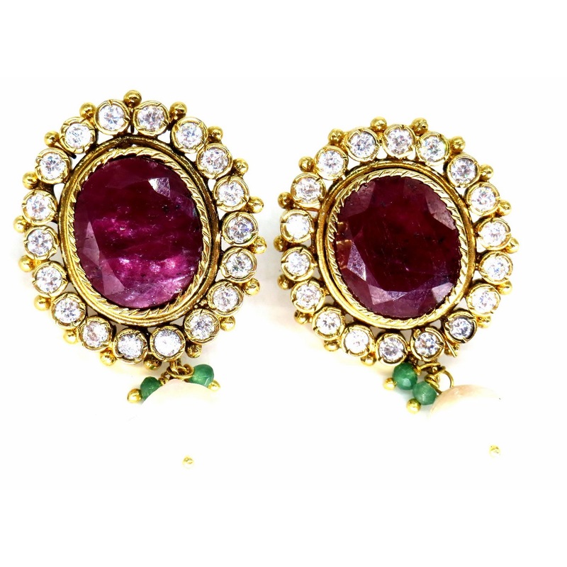 Jewelshingar Jewellery Fine Antique Polki Kundan Gold Plated Ruby Colour Necklace For Women ( 62836ACE )