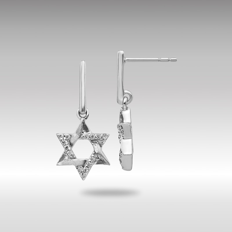 White Gold Diamond Star of David Dangle Earrings – Model EM3937-012-WA