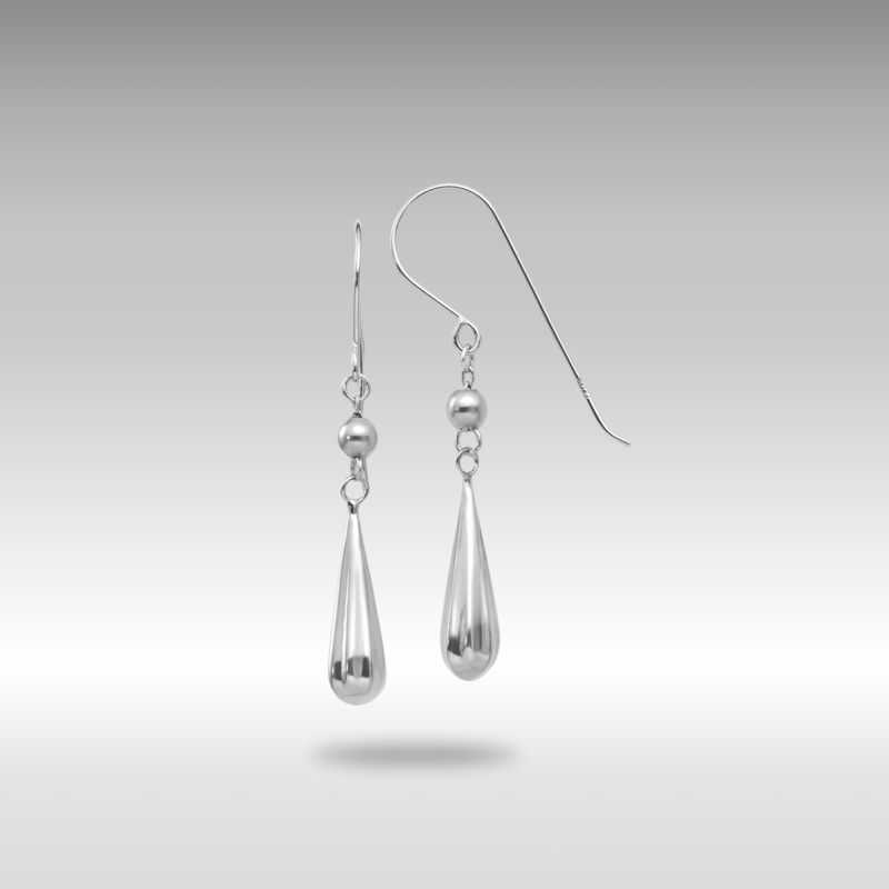 White Gold Grooved Puffed Teardrop Shepherd Hook Earrings Model-TH933