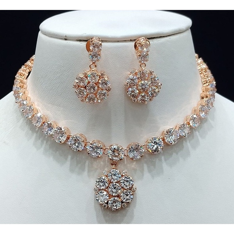 Zircon Necklace By  Colour Clear, Plating Rose Gold CSNA4427