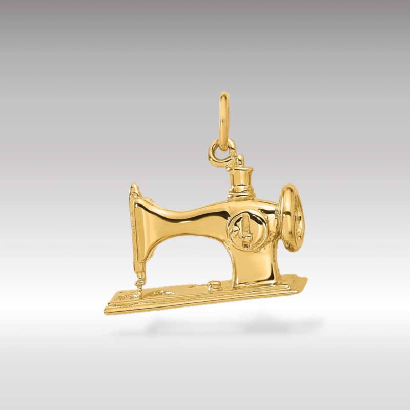 Gold 3D Vintage Sewing Machine Pendant