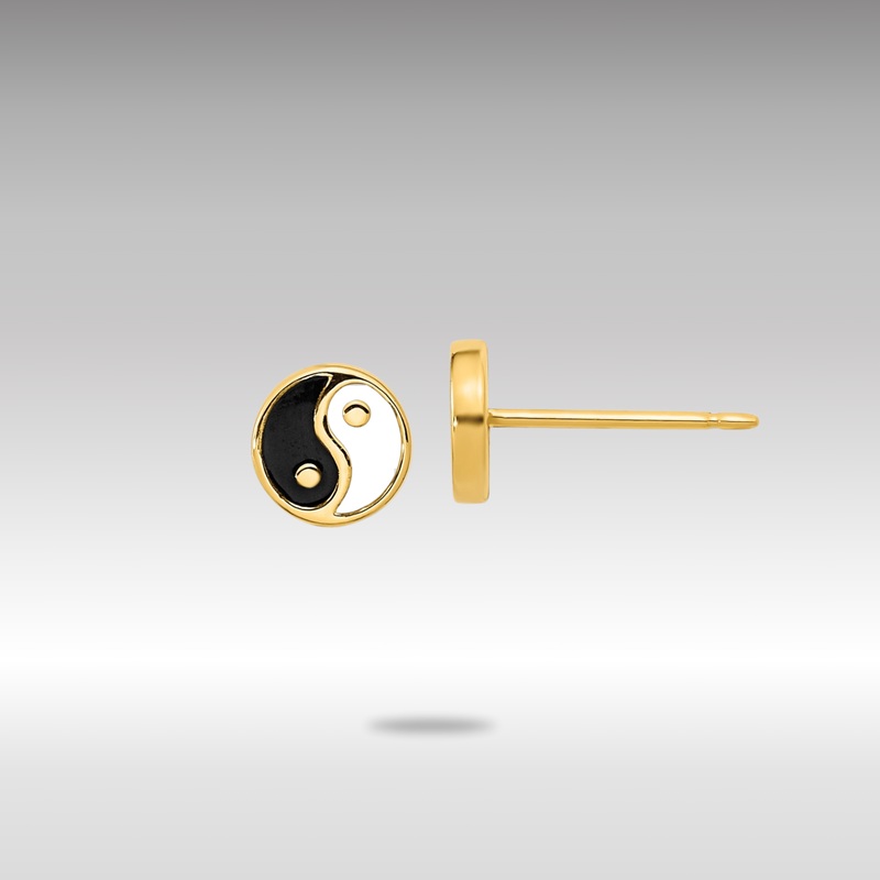 Gold Black/White Enamel Yin and Yang Post Earrings – Model YE2073