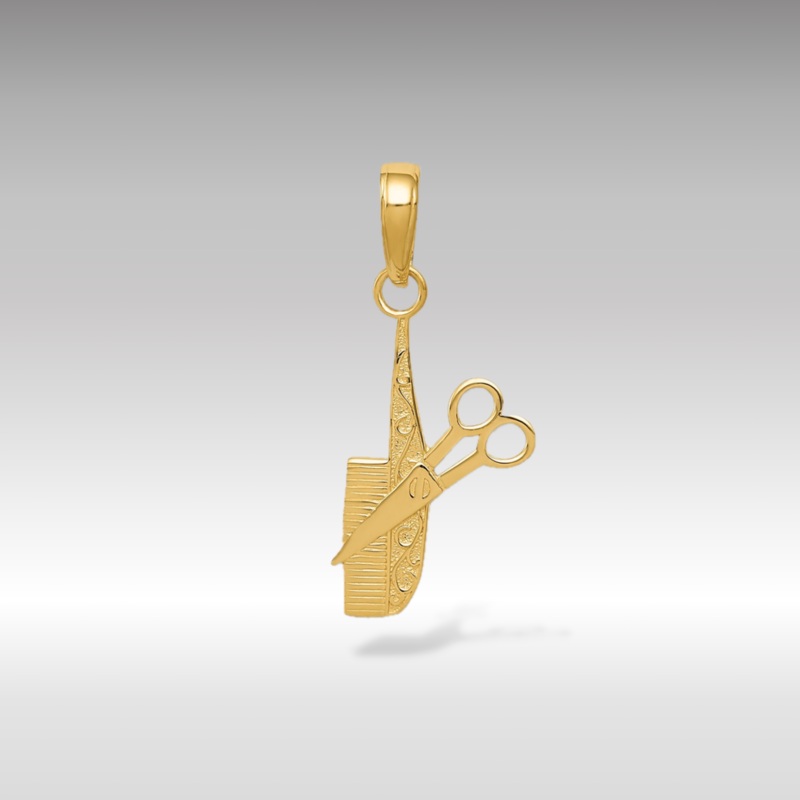 Gold Comb and Scissors Pendant