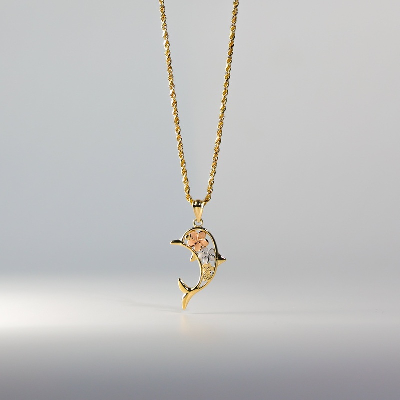 Gold Hawaiian flower & Dolphin Pendant – Model 2549