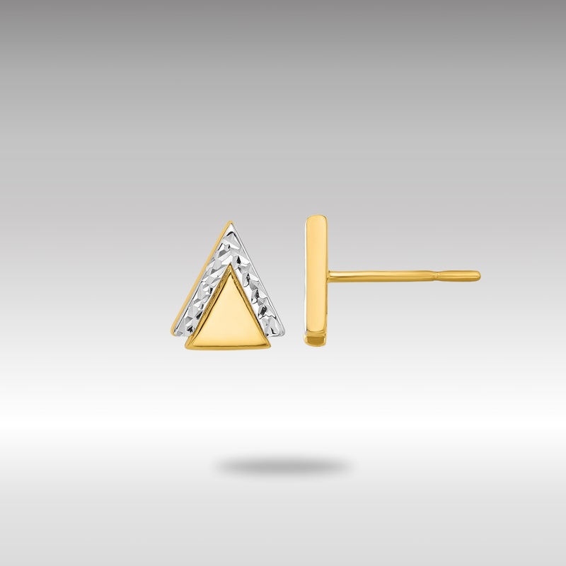 Gold Leslie’s 14K with Rhodium Polished and Diamond-cut Triangle Post Earrings – Model LE2355