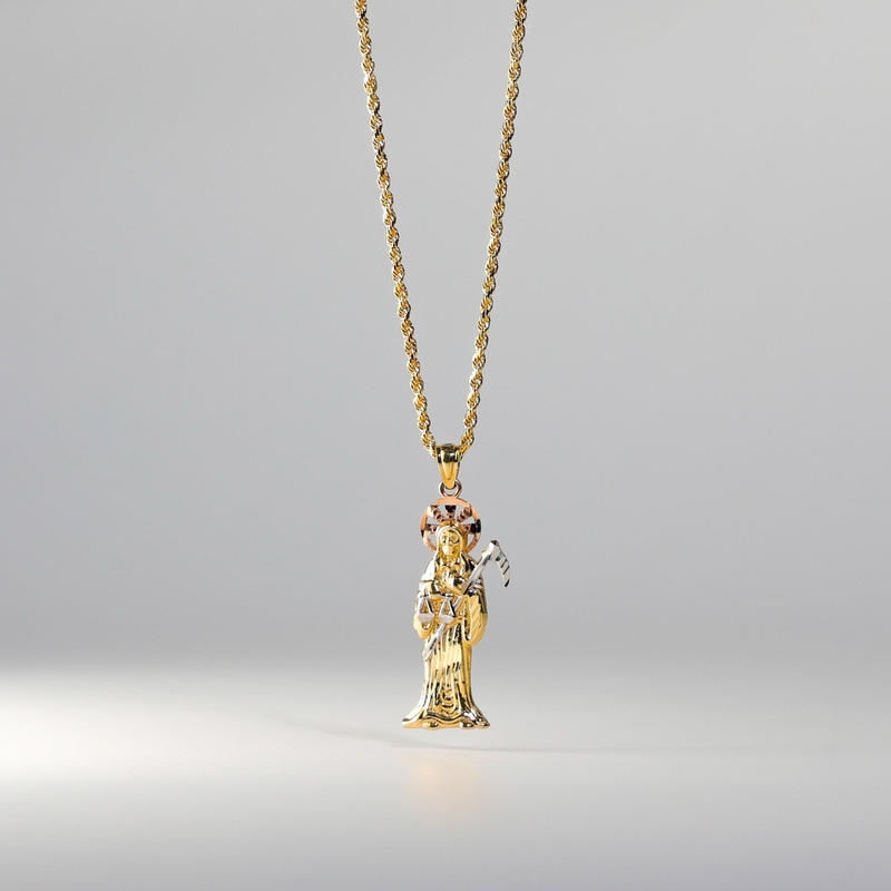 Gold Medium Santa Muerte Religious Pendant – Model 97