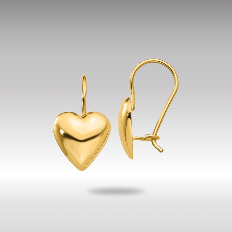 Gold Polished 11.5mm Puffed Heart Kidney Wire Earrings – Model H1042