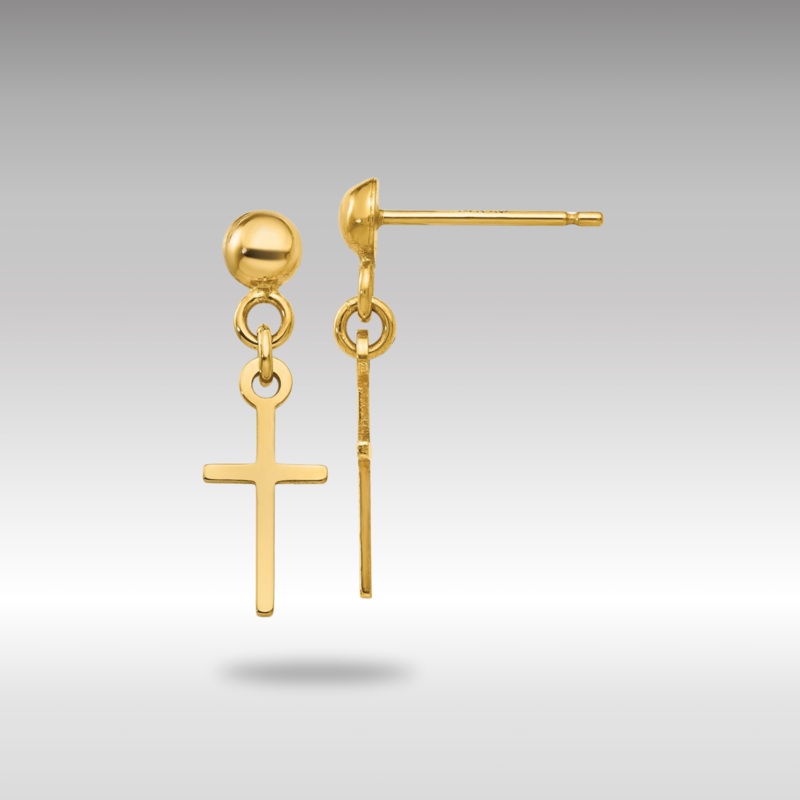 Gold Polished Cross Dangle Post Earrings Model-TC741