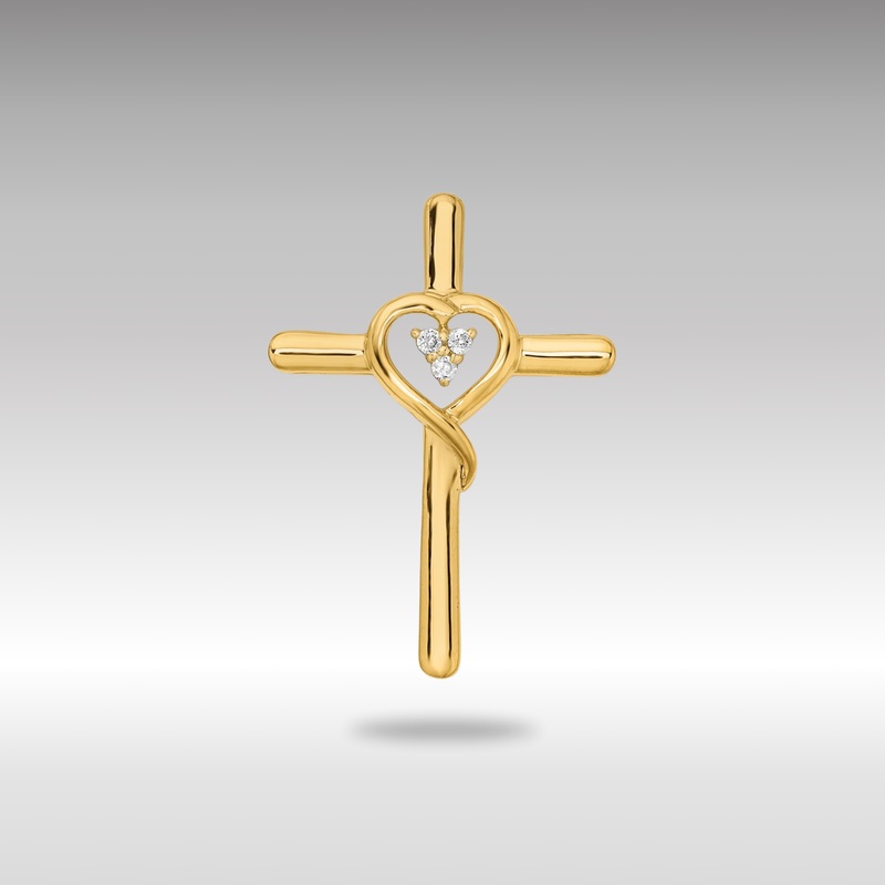 Gold Polished Cross with Heart Diamond Chain Slide Pendant – Model PM8484-002-YA