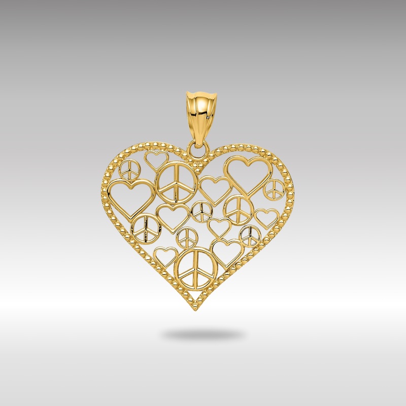 Gold Polished Hearts and Peace Signs in Heart Pendant – Model K3991